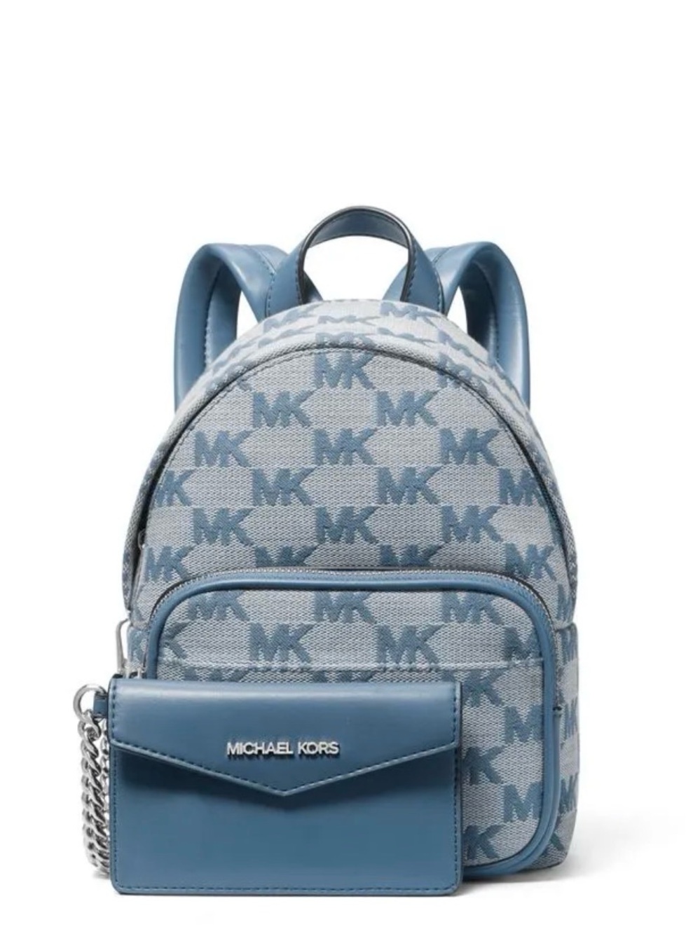 Michael Kors Light Blue MK Jacquard Mini Backpack with Card Pouch